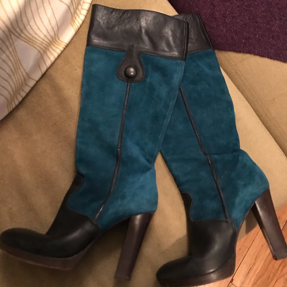 Miss Sixty Teal Suede and Black Leather Boots